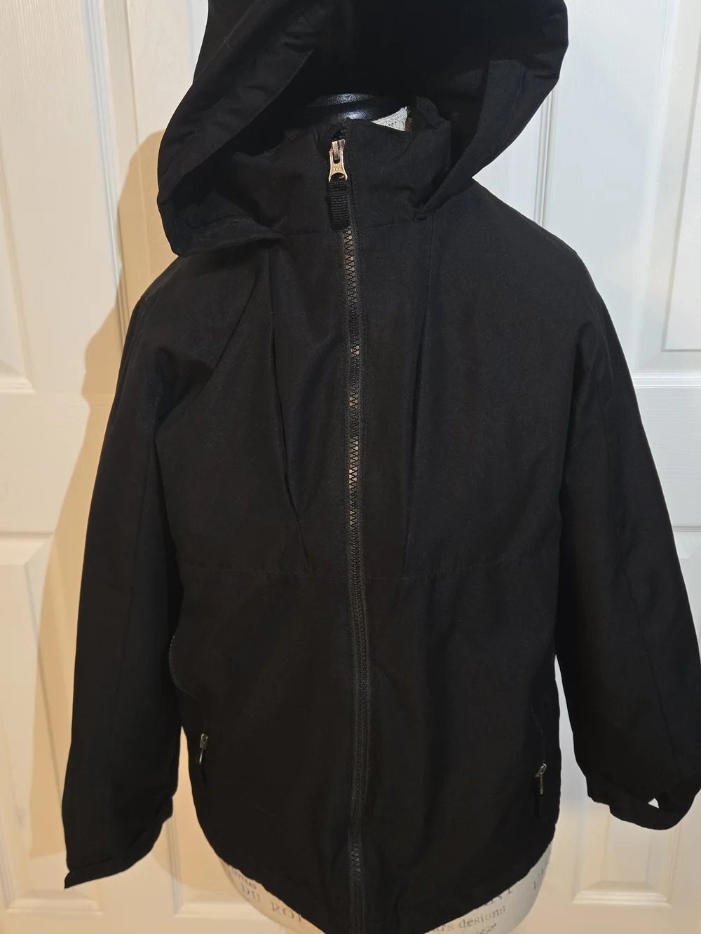 Boys Swiss Tech Black Hooded Raincoat/snowcoat - 2 Zip Front